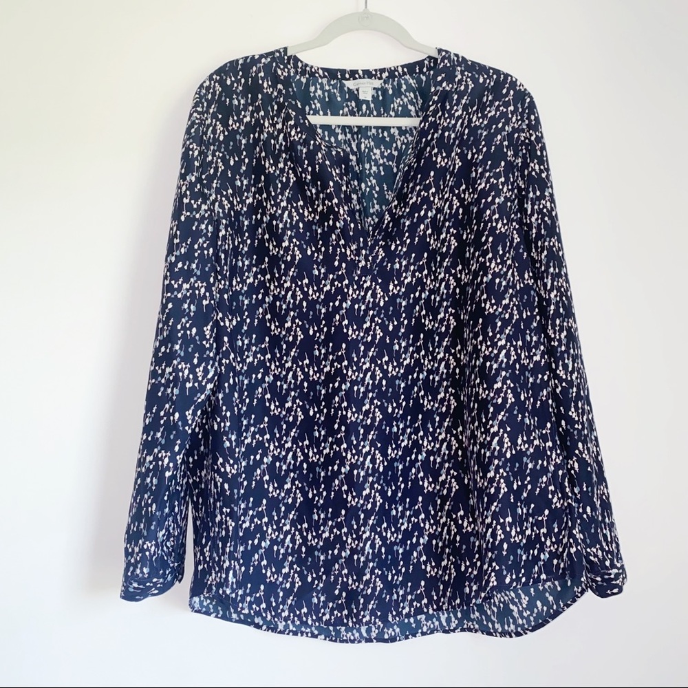 Garnet Hill Silk Split Neck Floral Popover Blouse Size 18